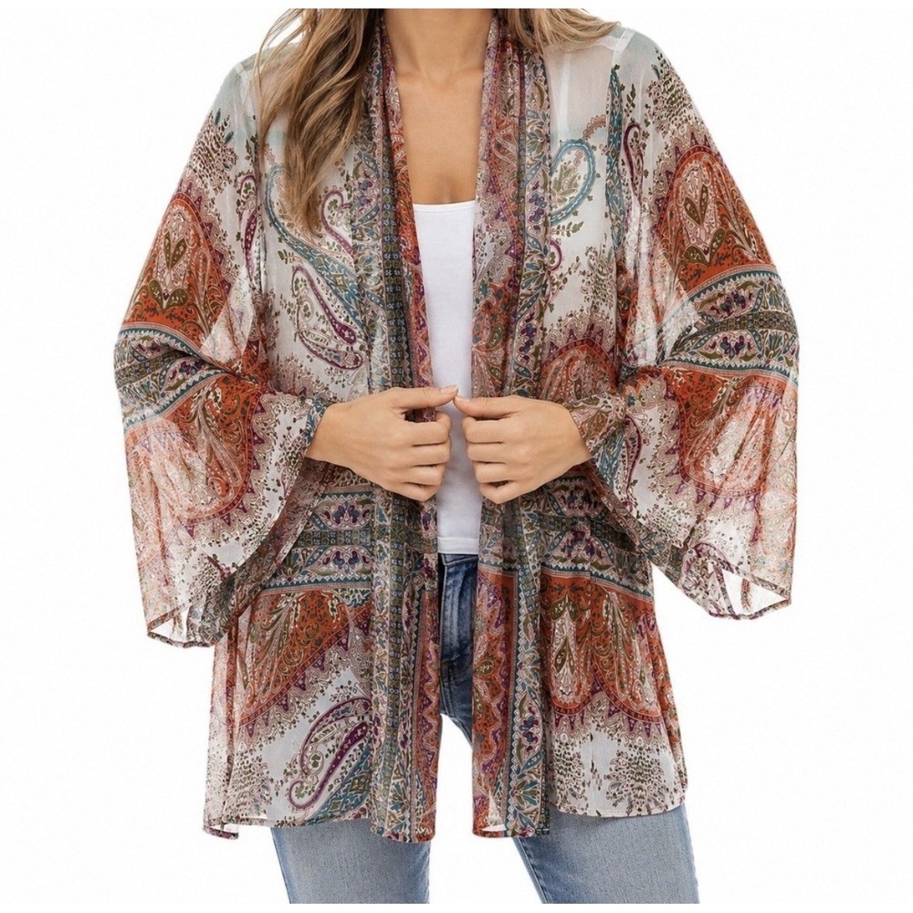 Soft Surroundings Women's Floral Paisley Open Kimono Multicolor XL